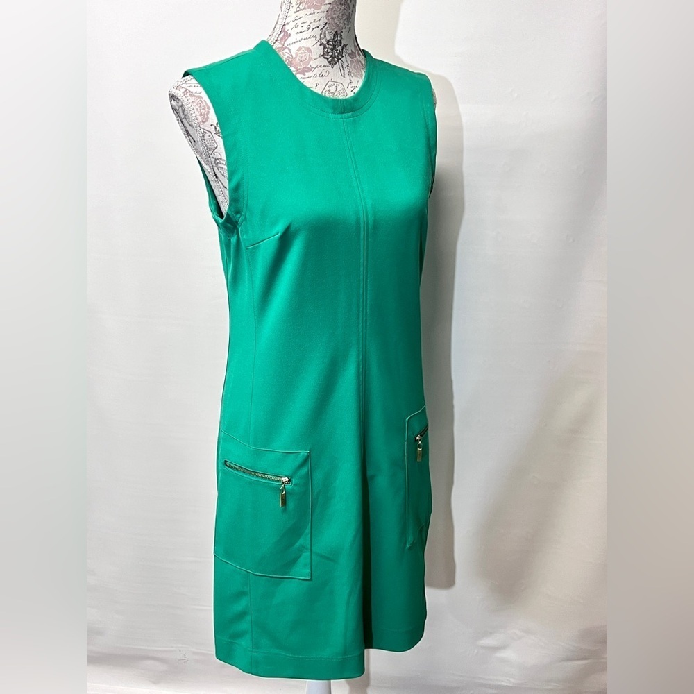 SHARAGANO Green sleeveless shift dress‎ size 6. - Picture 7 of 13